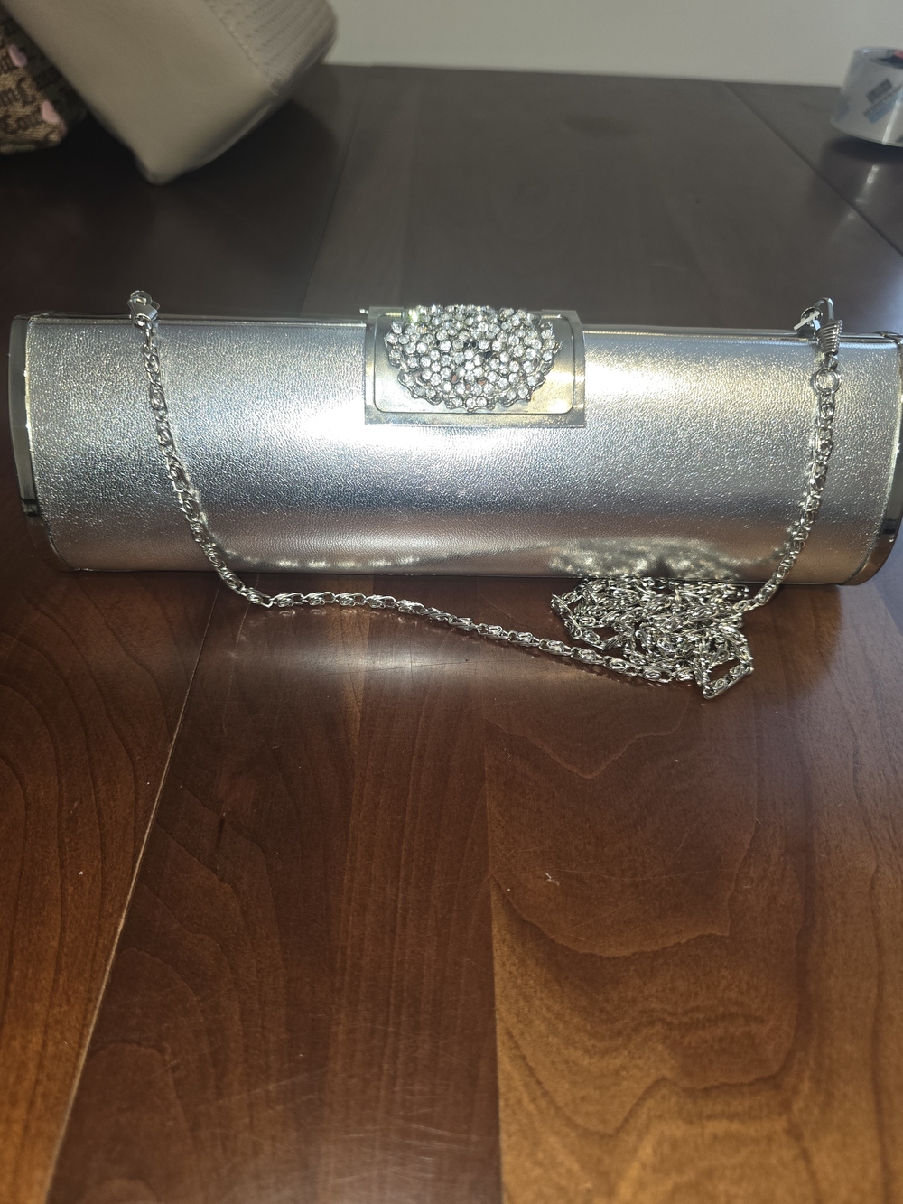 Silver ✨ Rhinestone Minaudière Clutch with Detachable Chain Strap NWT